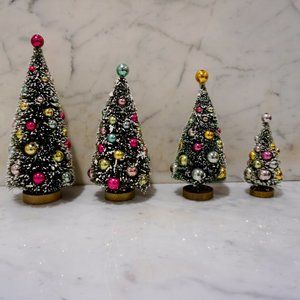 Christmas Tree Beaded Bottle Brush Decorations set of 4